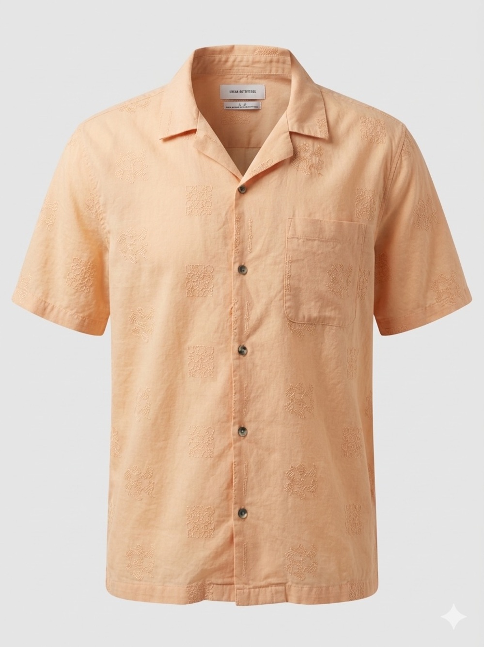 Urban Outfitters Overdyed Embroidered Resort Camp Shirt Peach Orange L